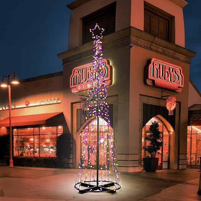 Yescom 9' Large 640 LED Christmas Tree Lights Outdoor with Star Top Cone Solar 8 Function Yard Shopping Mall Cafe Restaurant Store Bar Deck Event Holiday Xmas Decoration Multi-Color Vast-Starry