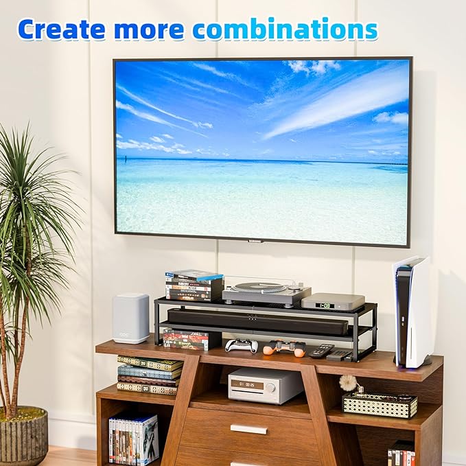 Simple Trending 2 Tier Metal Dual Monitor Stand Riser,Computer Office Desktop Organizer for 2 Monitors With 32"x10" Mouse Pad ,for Laptop,Printer,TV,Black