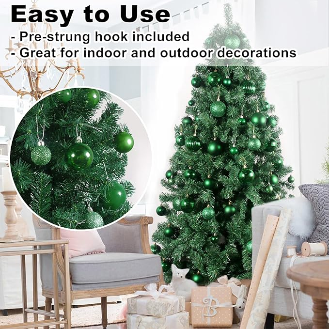 18Pcs Christmas Balls Ornaments for Xmas Tree - Shatterproof Christmas Tree Decorations Medium Hanging Ball Green 2.5in x 18 Pack