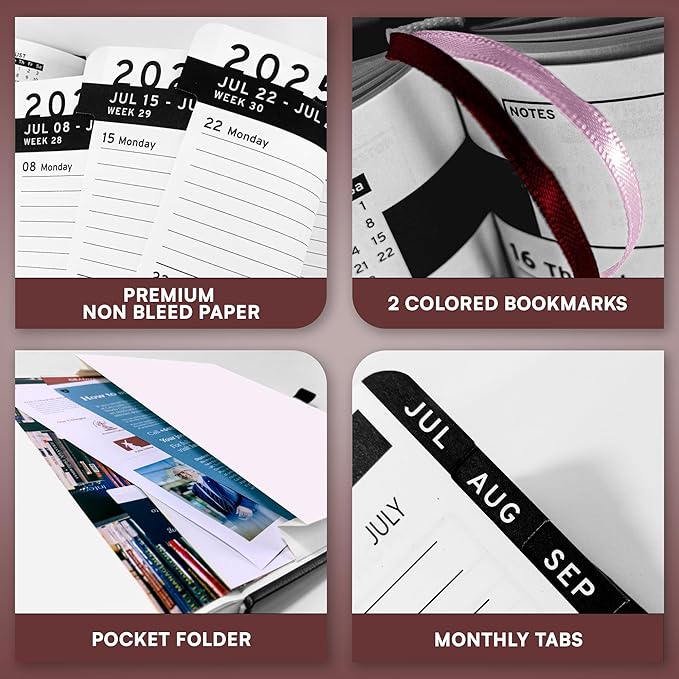 Ensight 2025-2026 HARDCOVER Leather Planner Weekly & Monthly - 8.5x11 Inches - Academic Planner Business Personal or Student - Pen Holder, Thick Paper, July 2025 - June 2026 (Red)