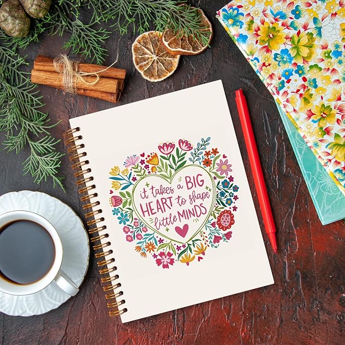 JXREQ Pink Floral Motivational Teacher Notebook, Teacher Appreciation Gifts Journal Notebook, Back to School Teachers Gifts Journal, It Takes a Big Heart to Shape Little Minds Spiral Notebooks 5.5x8.3