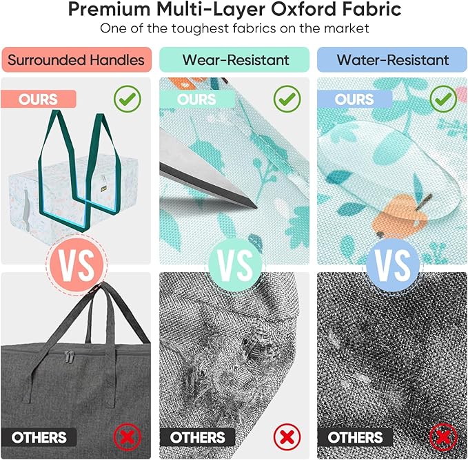 BALEINE Extra Large Storage Tote with Zippers & Carrying Handles, Heavy-Duty Oxford Fabric Moving Bags for Laundry, Space Saving, Storage, Spring Stroll