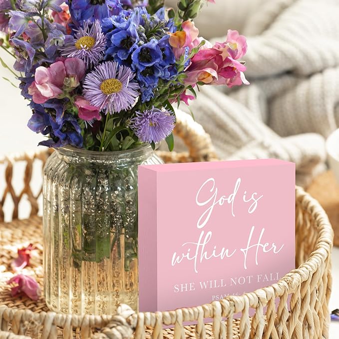 God is within Her Bible Verse Office Decor Pink Desk Accessories Sign for Women Home & Office Cute Cubicle Decorations Motivational Gifts for Women Coworker