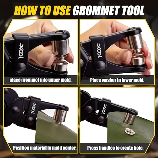 XOOL Grommet Tool Kit, 200PCS 3/8 inch 10mm Grommets, Leathercraft Punching Tool, for Canvas, Fabric, Tarps, and DIY Craft Projects
