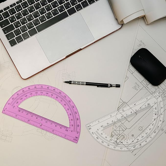 Zonon 3 Pack 6 Inch Plastic Protractor Back to School Protractors 180 Degrees Pink Blue Clear Protractors for Classroom Math Teacher Student Office Supplies