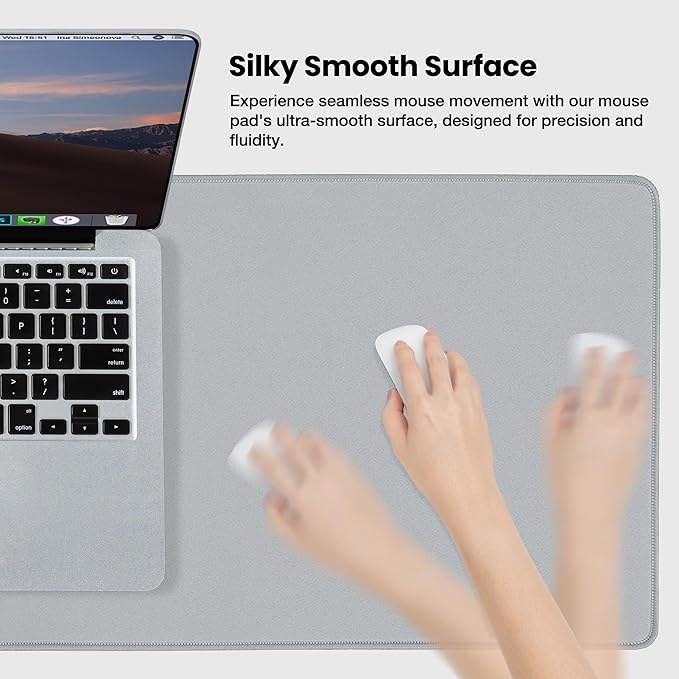 ALOANES Waterproof Mouse Pad with Durable Stitched Edge, XXXL Gaming Keyboard Pad, Non-Slip Rubber Base Mouse Mat, Extended Desk pad for Gamer, Office & Home, Gray Mousepad 35.4''x 15.7''x 0.12''