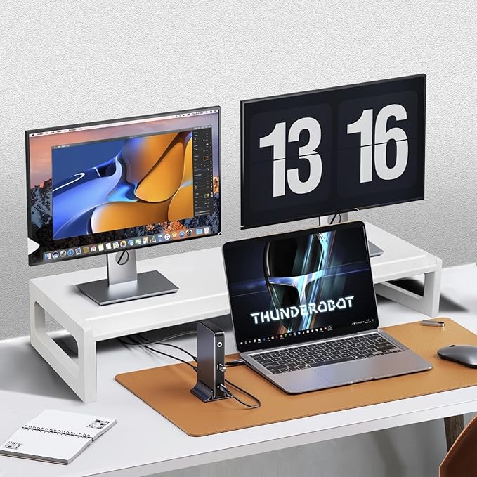 Dual Monitor Stand Riser – 28-Inch Computer Monitor Stand with Multifunctional Slot for 2 Monitors, Multi-Purpose Desktop Storage for Laptop, Printer, TV