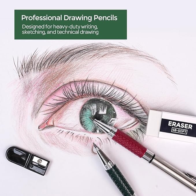 Nicpro 4 PCS Premium 2.0 mm Mechanical Pencils Set, 108 Colored & Black (HB 2B) Lead Refills, Art Metal 2mm Carpenter Pencil with 2 Erasers, 2 Sharpeners for Drafting Sketching Drawing with Case