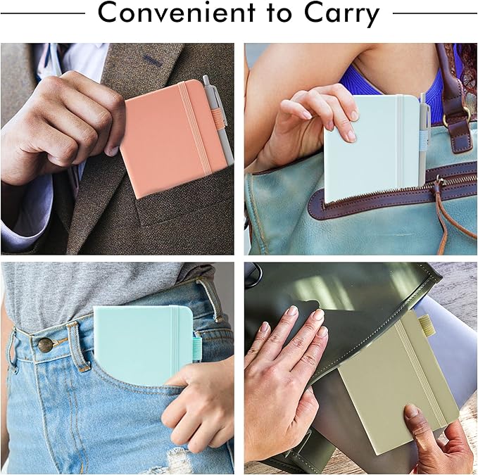 feela 6 Pack Pocket Small Notebooks Bulk, Mini Cute Memo Notepads Hardcover College Ruled Lined Journals with Pen Holder for Women Girls Office School, with 6 Black Pens, 3.5”x 5.5”, A6, Mild Colors