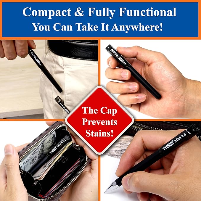 THINK2MASTER [24 Pens - Black Ink Think2 0.5mm Pocketable Mini Gel Pens. (24 Black) Fine Point Small Rollerball Pens with Smooth Quick Drying Ink.