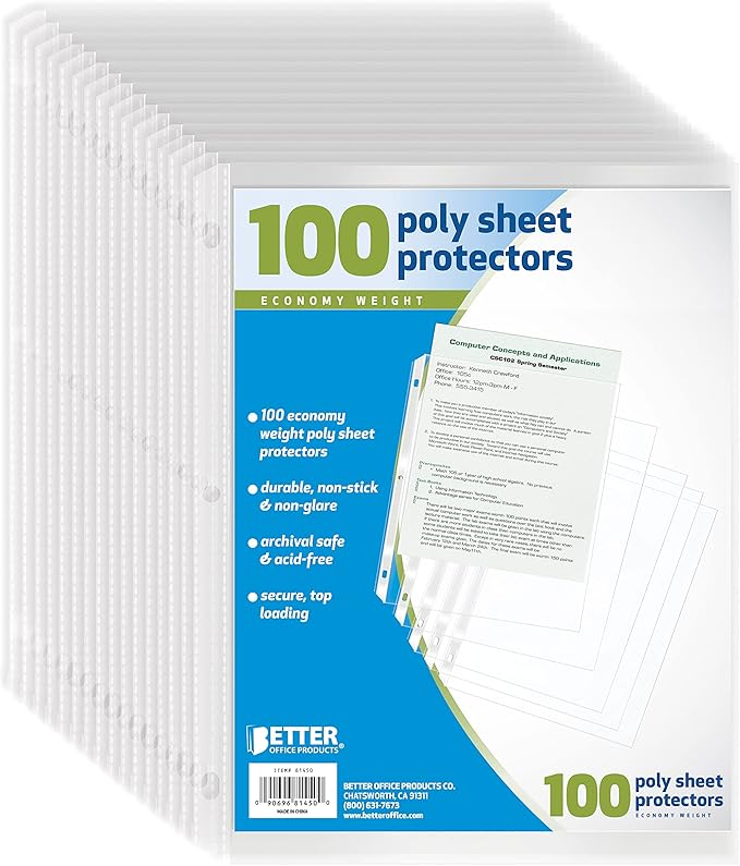 Better Office Products Sheet Protectors, 100 Count (81450)