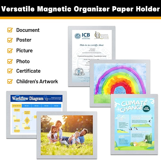 10Packs Magnetic Frames for Refrigerator & Metal Surfaces - 8.5x11 Magnetic Sign Holder - File/Paper/Document Holder with Photo/Picture/Poster Frame for Commercial/Home Use (Silver)