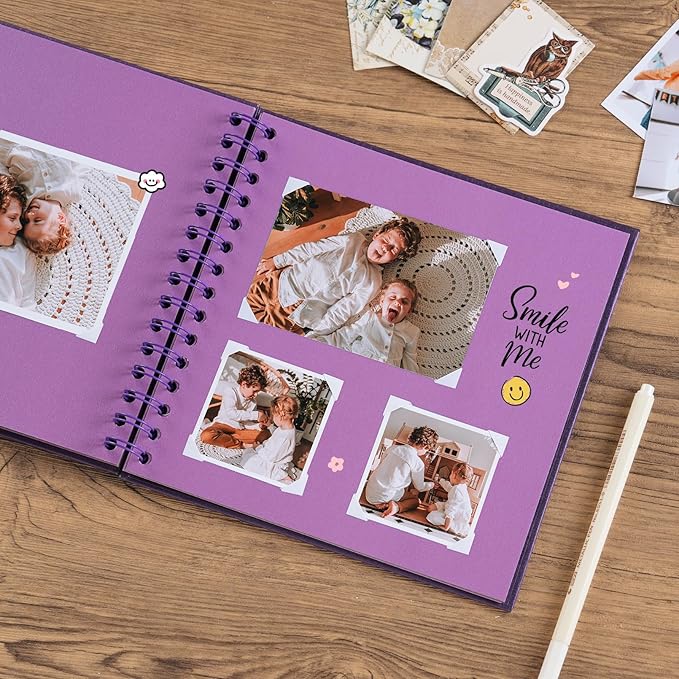 potricher 8 x 8 Inch DIY Scrapbook Album 40 Pages Hardcover Kraft Paper Scrap Book Photo Albums Memory Book for Wedding and Anniversary Family (Purple, 8 Inch)