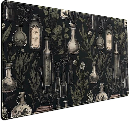 Black Aesthetic Desk Mat - Vintage Large Gaming Flower Mouse Pad XXL Plant Wildflower Mousepad Extended Laptop Computer Keyboard Mat for Women Girl Office Decor 31.5x15.8 in