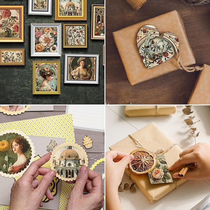 48 Sheets Vintage Baroque Scrapbook Paper, Vintage Decorative Paper for Scrapbook, Junk Journal paper, Pattern Paper, DIY Cards, and Photo Albums, Aesthetic Craft Supplies for Kids and Adults