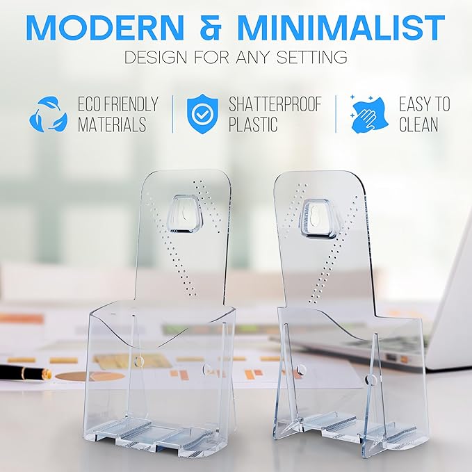 Acrylic Brochure Holder 4x9” (2-Pack) Clear Slant Back Display Stand for Flyers, Pamphlets, Table Signs, Menus, or Literature in Office, Store, Reception, or Home