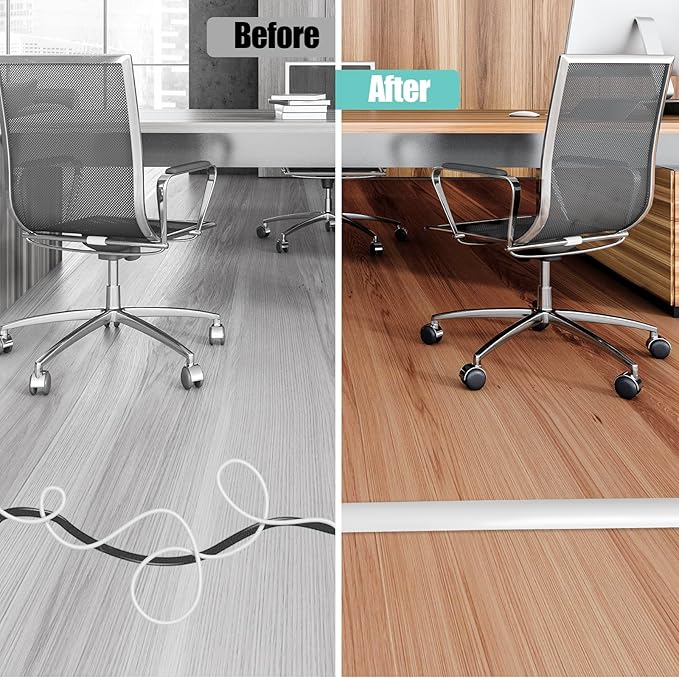 Floor Cord Cover Cavity 0.8"x0.37" Self Adhesive Cord Hider, 10FT Low Profile Cable Management, Extension Strip Protector for Wires, Prevent Cable Trips for Offices, Gyms, Exhibitions（White）