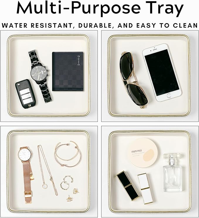 Small Night Stand Organizer Nightstand Tray Bedside Table Organizer Women| Dresser Trays for Bedroom Leather Valet Trinket Tray Catch All| Purse Bowl for Women| Desk Trays