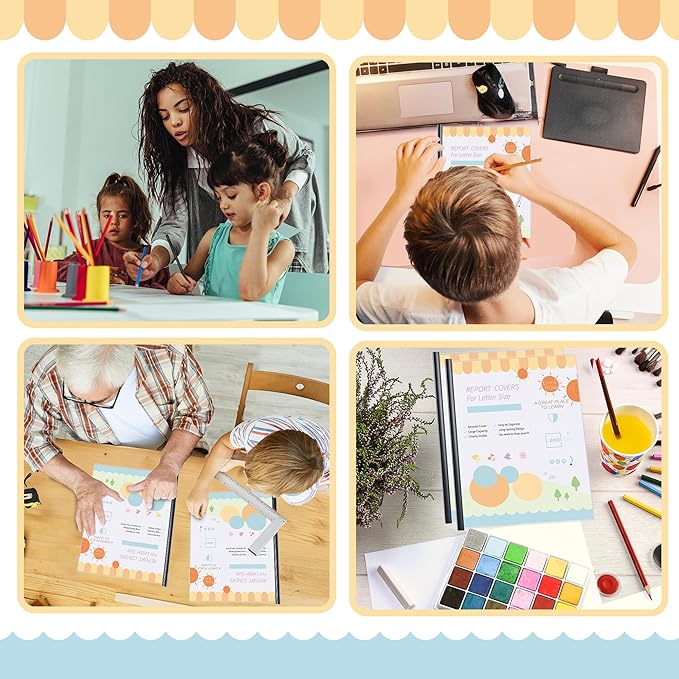 Binditek 100 Pack Clear Report Covers with Black Sliding Bars, 70 Sheet Capacity, 9mm Binding Bars, Letter Size, 5.5 Mil Thick, Black, for Students and Coworkers