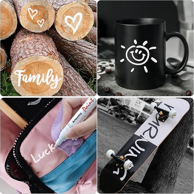 White Paint Pens marking pens Permanent Markers - 2 Pack Oil Based Waterproof Markers for Tire, Rubber,Wood, Rocks, Metal, Canvas,Plastic, Dark Surface,Craft office Supplies,Medium Point