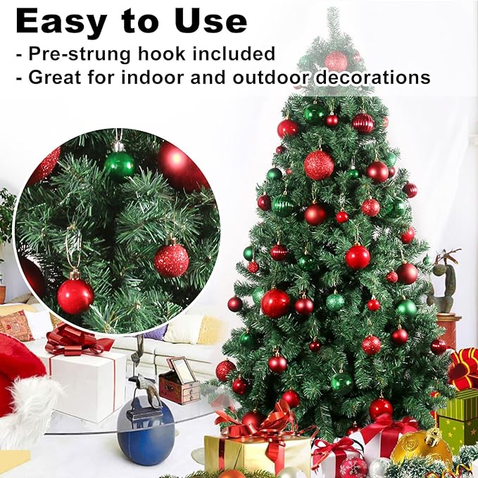 Red & Green 1.6" Small Christmas Balls Christmas Tree Decoration Ornaments Shatterproof Hanging Balls for Birthday Halloween Holiday Wedding Decorations Set of 12pcs