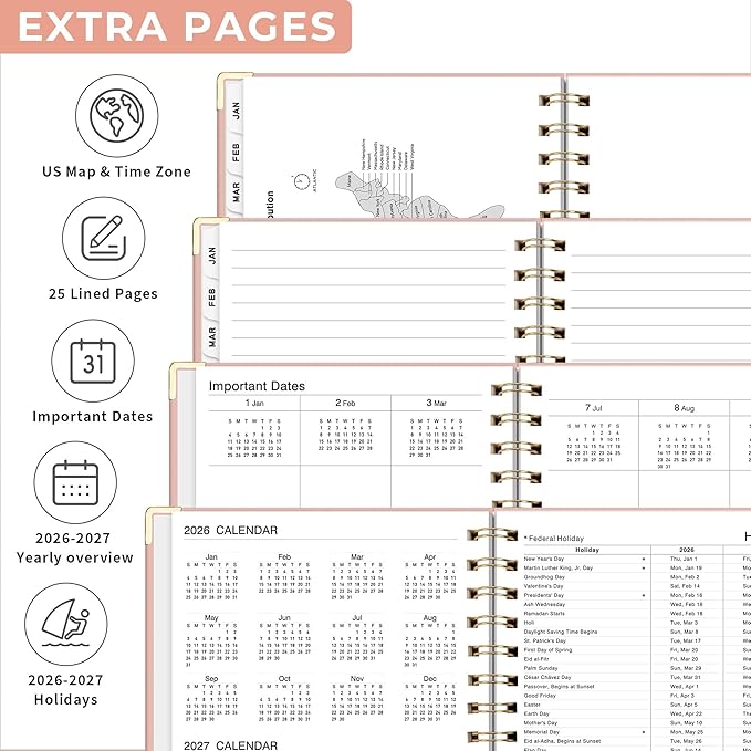 2026 Planner, Weekly and Monthly, A5 Size (5.7" x 8.3"), Jan 2026 - Dec 2026, Calendar, To-do List, Agenda, 12-Month Tabs, Hardcover, 100 GSM Thick Paper, Spiral-bound (Pink)