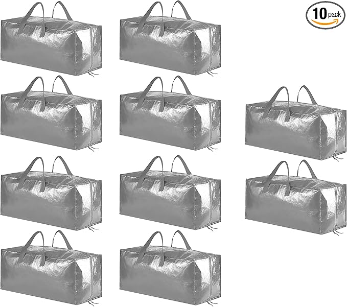 SpaceAid Heavy Duty Moving Bags, Extra Large Storage Totes W/Backpack Straps Strong Handles & Zippers, Alternative to Moving Boxes, Packing & Moving Supplies, Gley (10 Pack)