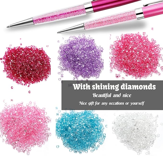 Ancolo Personalized Crystal Pens with Stylus Tip, Office Writing Set- Engraved with Your Message Name Company Team Name, Gift for Women Girl 10 Pens/Box (Pink)