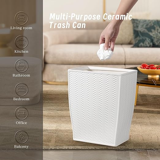White Bathroom Trash Can, Stylish 1.32 Gallon/5 Liter Waste Basket for Living Decor, Bathroom, Office,Party,Room,Kitchen