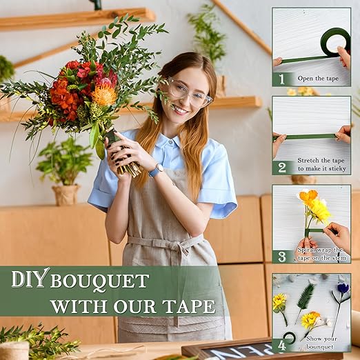 8 Rolls Floral Tape, 1/2" Wide Flower Tape, Mix Green Floral Tape for Fresh Flowers, Adhesive Florist Tape for Floral Crafts, Bouquet Floral Arranging Stem Wrapping, Wedding Bouquet, 30Yard