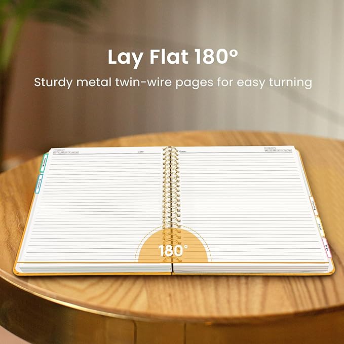 Hardcover Spiral Journal Notebooks for Work With Removable Dividers & Tabs, 8.5"x11" 5 Subject Notebook for Note Taking & Organizer, A4 College Ruled Lined Journal for Women & Writing, Yellow, 280 Pages