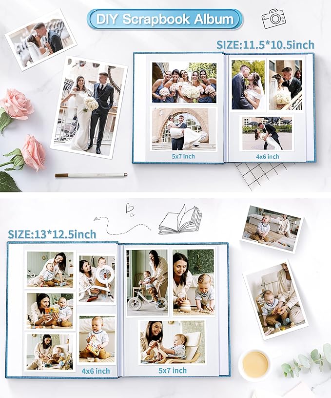 Popotop Photo Album Self Adhesive Scrapbook Album for 4x6 5x7 8x10 Pictures DIY Photo Book as Scrapbooking Supplies Kits, Birthday Gifts for Women Mom Wedding Baby Family Travel