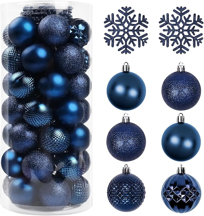 Christmas Tree Decorations Ornament Set, 60ct 2.36 Inches Blue Shatterproof Christmas Ball Ornaments, Hanging Ball for Xmas Holiday Wedding Party Decor