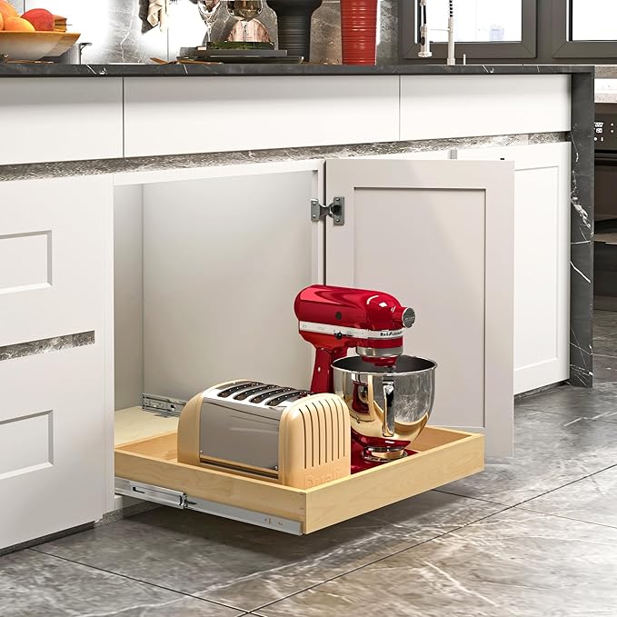 ALINE FURNITURE Pull Out Drawers for Cabinets Birch Wood, 15" W X 21" D Soft Close Slide Out Shelves for Kitchen Cabinets, Pullout Drawer for Pantry Cabinet Organizer