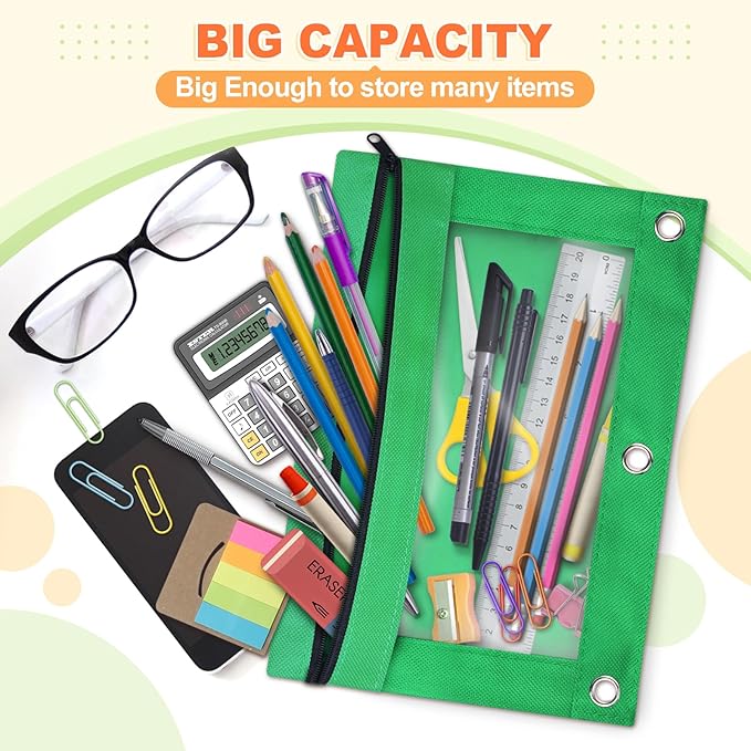 Shemira Pencil Pouch for 3 Ring Binder, Binder Pencil Pouch with Smooth Zipper, Clear Window Pencil Case for Binder, Zipper Pencil Pouches, Big Capacity 3 Ring Binder Pencil Bag, Purple