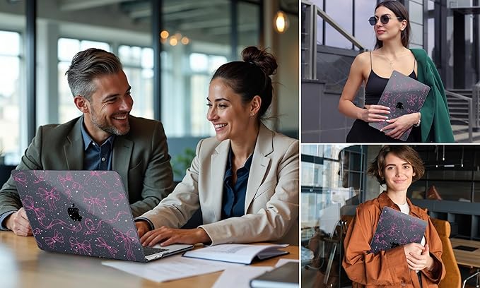 DONGKE Compatible with M4 MacBook Air 15 inch Case 2025-2023 A3241 A3114 A2941 M3 M2 Retina Display Touch ID, Plastic Hard Case & Keyboard Skin for MacBook Air 15" - Sparkly Black Bows