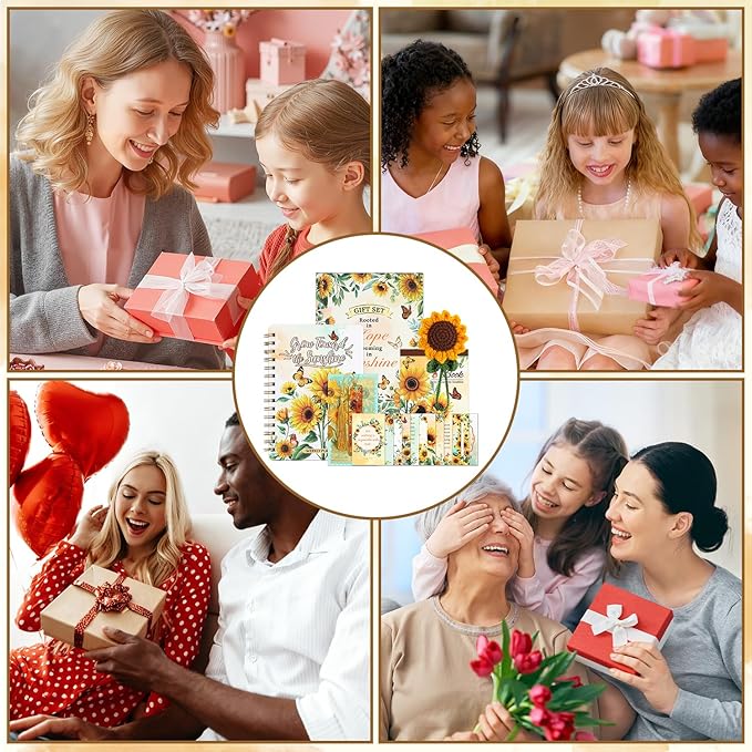 Sunflower Gift Set for Women - 25 Sheets Planner Stickers 600+ Stickers, Weekly Prayer Journal, Crochet Keychain, Metal Bookmark, 30 Prayer Cards, Gift for Women Teens, Christian Gifts, Birthday Gifts