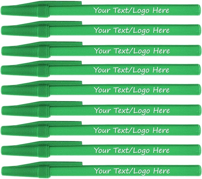 Personalized Stick Pens With your Custom Logo or Text-500 Pack Bulk-for Businesses, Parties, and Events, Custom Printed Slim Ballpoint Pens Colored with Cap, Lime Green, Black Ink