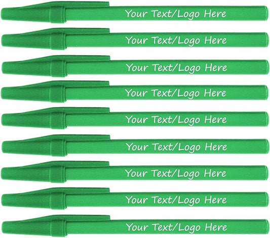Personalized Stick Pens With your Custom Logo or Text-500 Pack Bulk-for Businesses, Parties, and Events, Custom Printed Slim Ballpoint Pens Colored with Cap, Lime Green, Black Ink