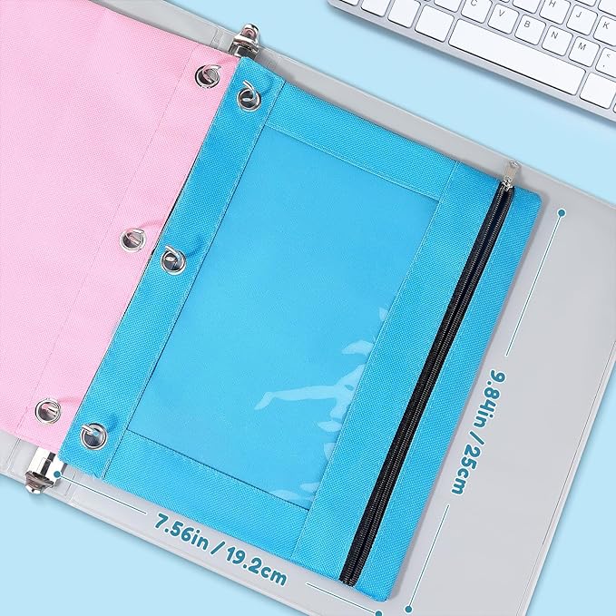 SUNEE Pencil Pouch for 3 Ring Binder, Pencil Bag for Binder with Zippers, Black Pencil Case for Students Organizer, Black