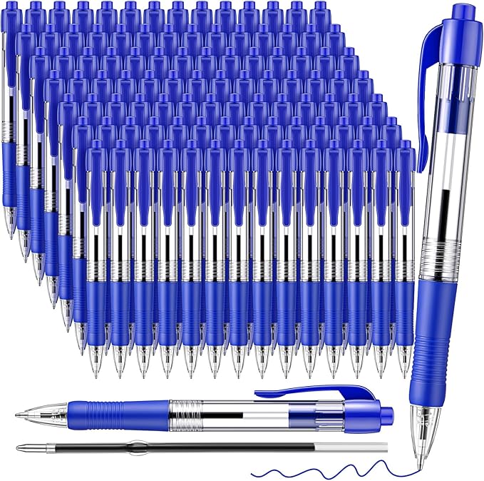 Fulmoon 100 Pcs Gel Ink Pens Retractable Ballpoint Medium Point 1.0 mm Ballpoint Smooth Writing Click Pens for Journal Writing Office Home(Blue Ink)
