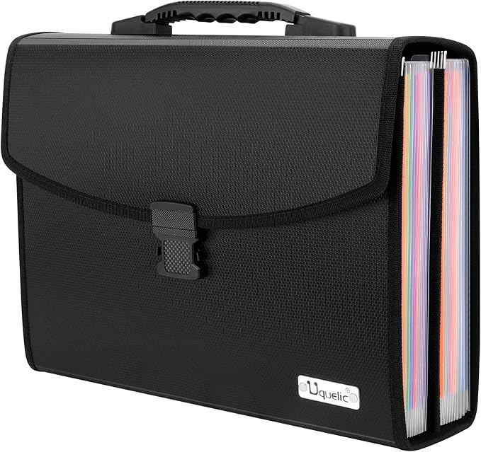Uquelic 26 Pockets Expanding File Folder - Accordion Savor Document Organizer Folio Upgraded Durable Buckle, Base with Ergonomic Portable Handle/Large Legal Size Expandable File Organizer