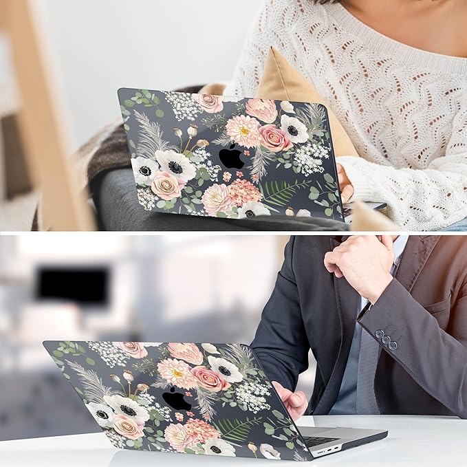 DONGKE Compatible with M4 MacBook Air 15 inch Case 2025 2024 2023 A3241 A3114 A2941 M3 M2 Liquid Retina Display Touch ID, Plastic Hard Case & Keyboard Skin & Screen Protector - Dried Flowers