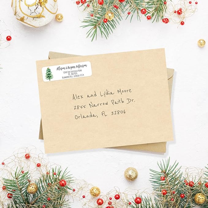 Watercolor Trees Rolled Address Labels / 500 Personalized Return Address Labels/Designer Address Stickers in Elegant Plastic Dispenser