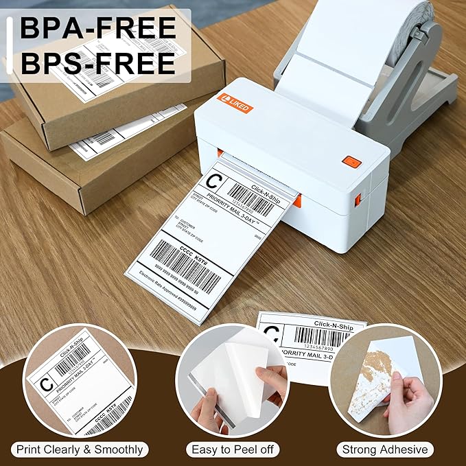 L LIKED 7,500 PCS 4"x 6" Direct Thermal Labels White Perforated Shipping Label, Compatible with Zebra, Rollo, Jadens, Nelko, 250 Labels per Roll, 30 Rolls