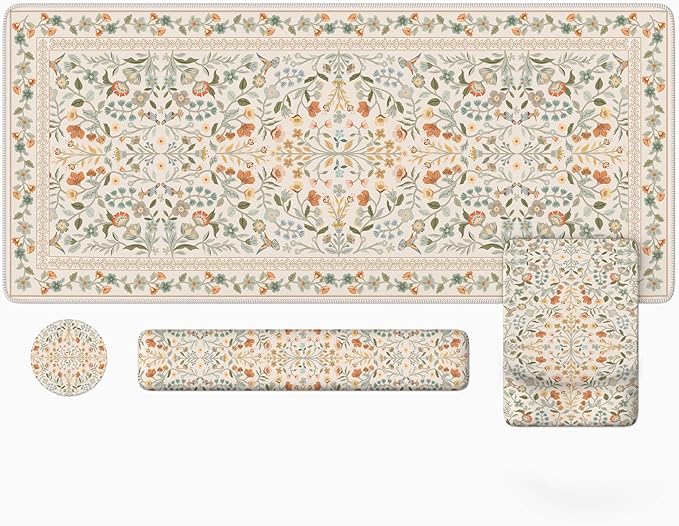 iLeadon Ergonomic Mouse Pad with Wrist Rest, Non Slip Mouse and Keyboard Pad, Cute Desk Pad Mat Sets, Extra Large Desk Cover Mat with Coaster for Women Home Office (Beige)