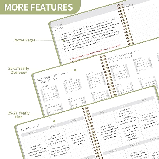 Monthly Planner 2025-2027 - 2 Year Monthly Planner Calendar 2025-2027, July 2025 - June 2027, 8.5" * 11", 24 Months Calendar Planner with Waterproof Cover＆Spiral Bound, for Office, School Home Planning - Green