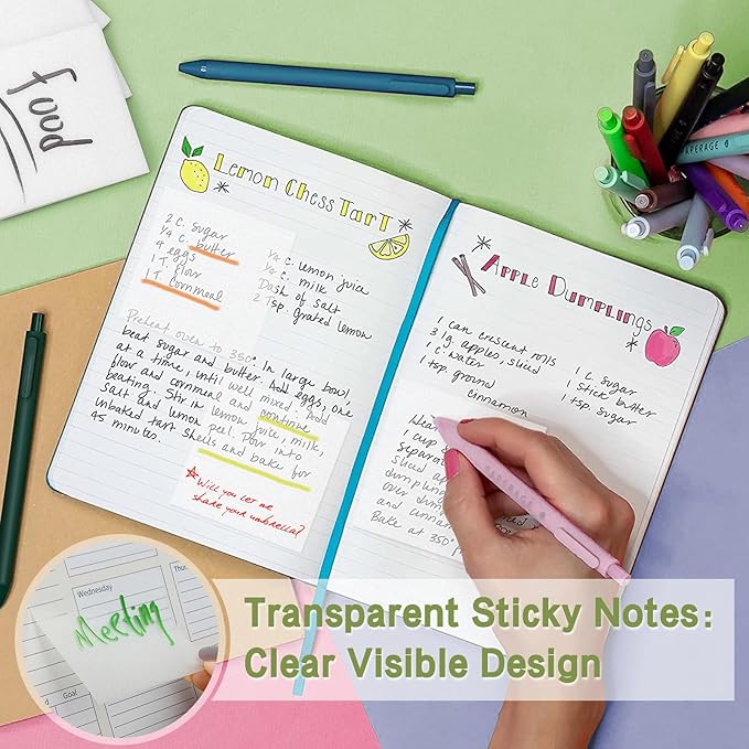 NatureTouch 6 Pack Clear Sticky Notes - Tear-Off Transparent Set for School, Office, Frosted