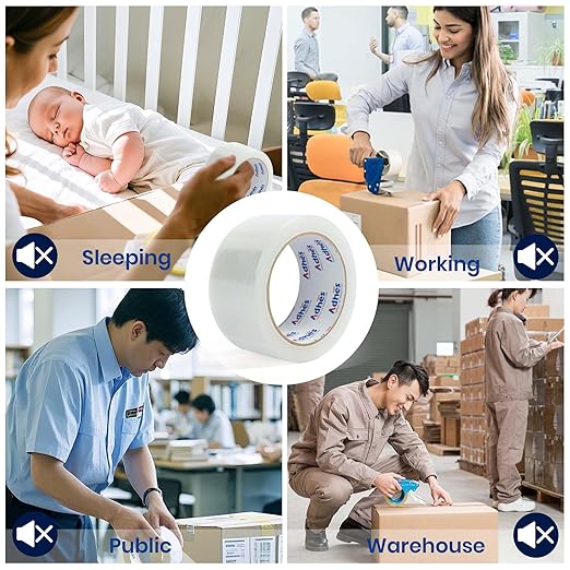 ADHES 2.6mil No Noise Packing Tape, 48mm x 50m, 12 Rolls, Heavy Duty Silent Packing Tape for Moving, Storage, and Packaging