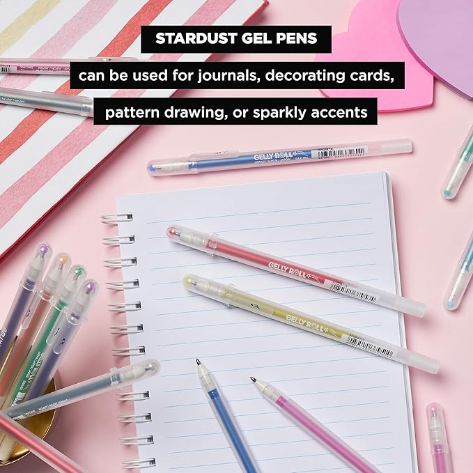 SAKURA Gelly Roll Stardust Glitter Gel Pens - Bold Point Ink Pen for Lettering, Drawing, Invitations, & Stationery - Assorted Colored Ink - Bold Line - 16 Pack